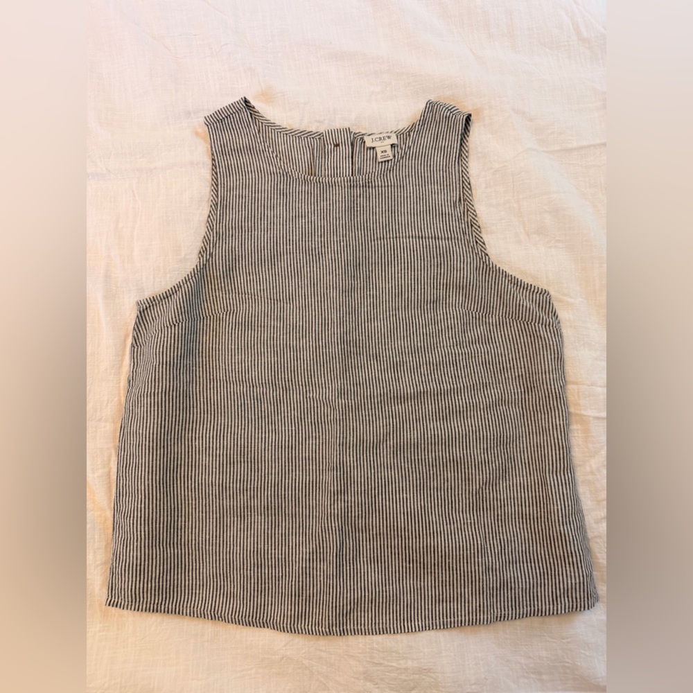 J. Crew linen-blend, lightweight button-back Stripe Sleeveless Top XS